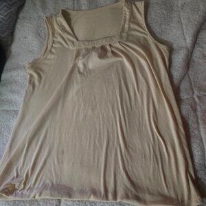 Pale Yellow Sleeveless Top with Square Neckline | Size Large (Runs Small)